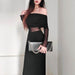 Women's Winter Sexy Off-the-shoulder Pleated Long Sleeve Polyester Dress - Magellan Fashion Shop