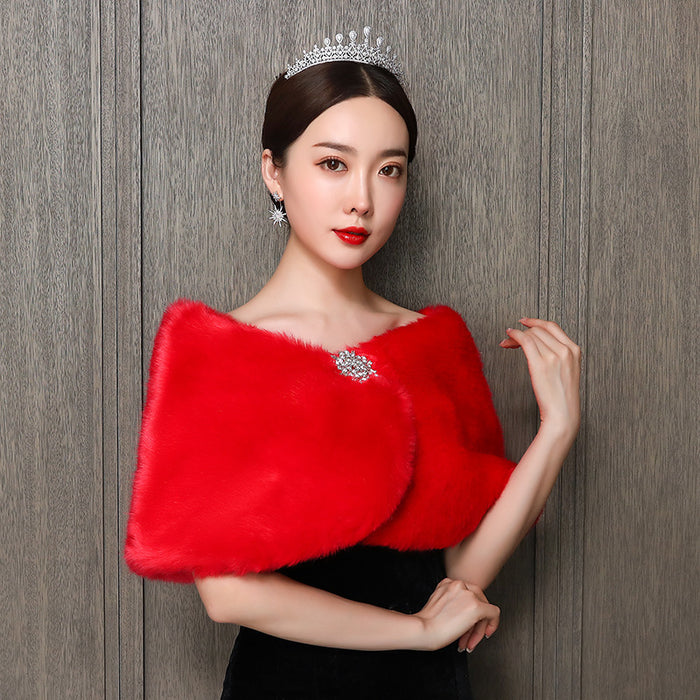 Autumn And Winter Women Plus Size Fleece Lined Padded Warm Keeping Imitation Fur Fur Shawl