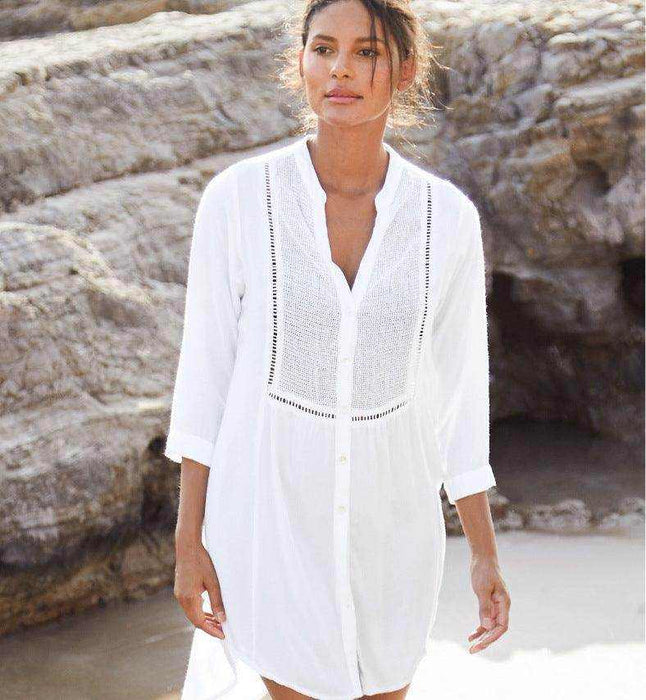 Plaid mesh button shirt beachwear - Magellan Fashion Shop