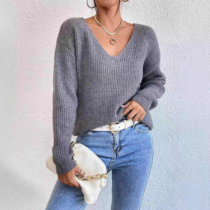 Y2k Clothes V-neck Sweater Ladies Winter Backless Streetwear - Magellan Fashion Shop
