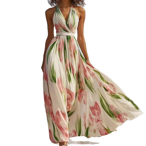 Summer New V-neck Fashion Printed Sling Long Dress - Magellan Fashion Shop