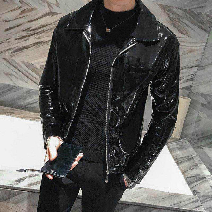 Handsome motorcycle jacket PU leather leather lapel jacket - Magellan Fashion Shop