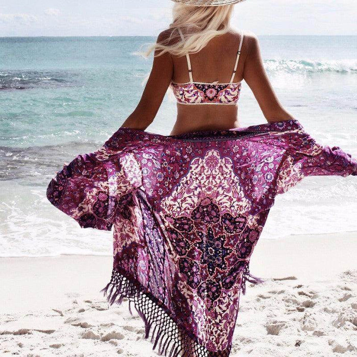 Chiffon Beach Resort Wear Purple Orientation Flower Beach Bikini - Magellan Fashion Shop