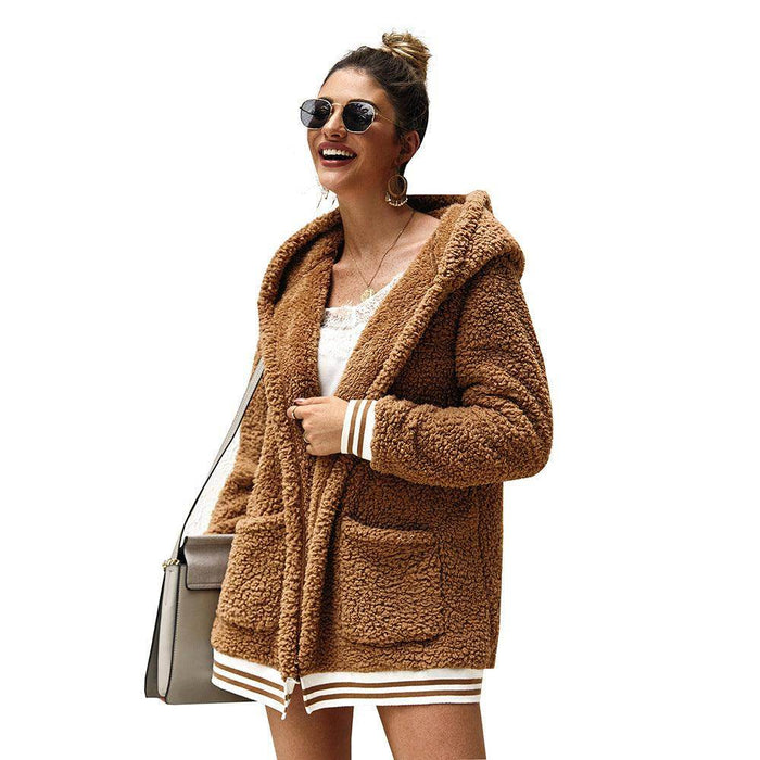 Hooded fur coat long top - Magellan Fashion Shop