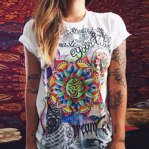 Punk Rock Sunflower Eyes Fashion Vintage Letter Print T-shirt - Magellan Fashion Shop