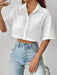 Shoulder Pocket Patched Crop Shirt Short Sleeve Tops - Magellan Fashion Shop