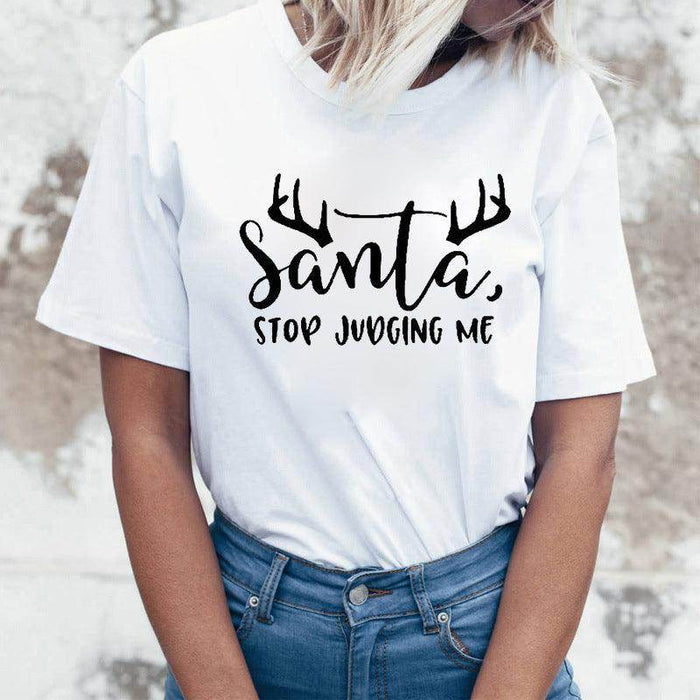 Rock Santa Claus Print Spoof European And American T-shirt - Magellan Fashion Shop