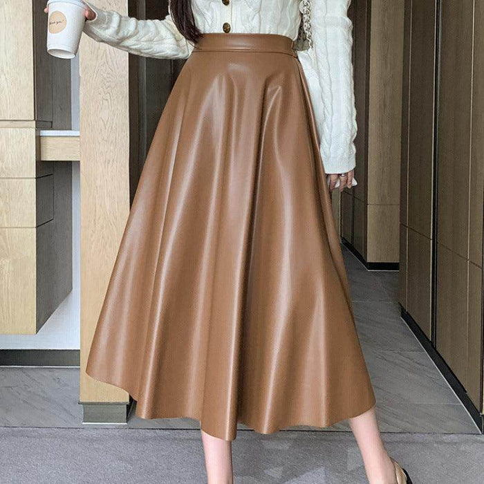 Leather Medium Length Simple A- Line Umbrella Skirt - Magellan Fashion Shop