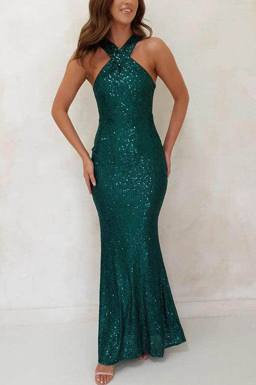 Fashionable Multicolor Halter Sleeveless Sequins Sequin Dress - Magellan Fashion Shop