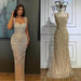 Nude Elegant Sling Light Luxury High-end Pearl Beaded Dress - Magellan Fashion Shop