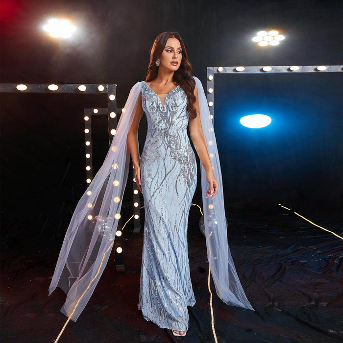 Sequined V-neck Evening Gown - Magellan Fashion Shop