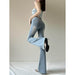 High Waist Retro Light Blue Bell-bottom Pants Elastic Hip Raise Slim Fit Slimming - Magellan Fashion Shop
