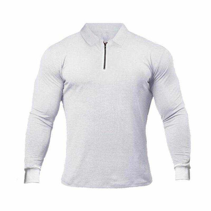 Men's fitness sports long-sleeved polo shirt in plain design for spring and autumn