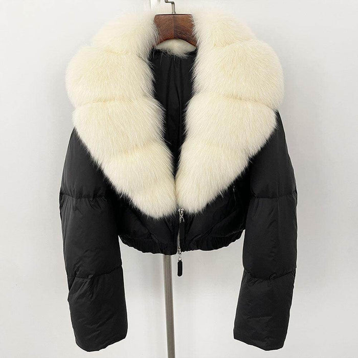 Fox Fur Collar Thick Short Down Jacket Coat - Magellan Fashion Shop