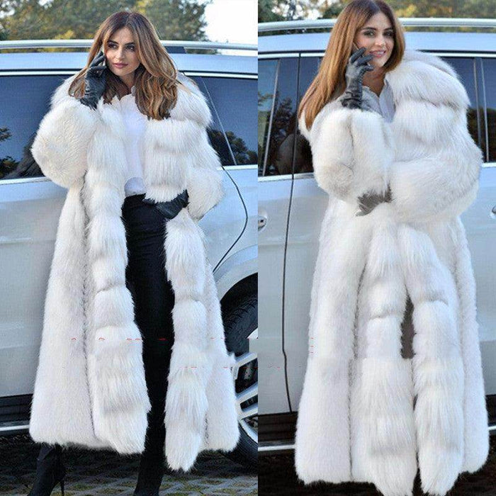 Women's Long Style White Long Fur Coat - Magellan Fashion Shop