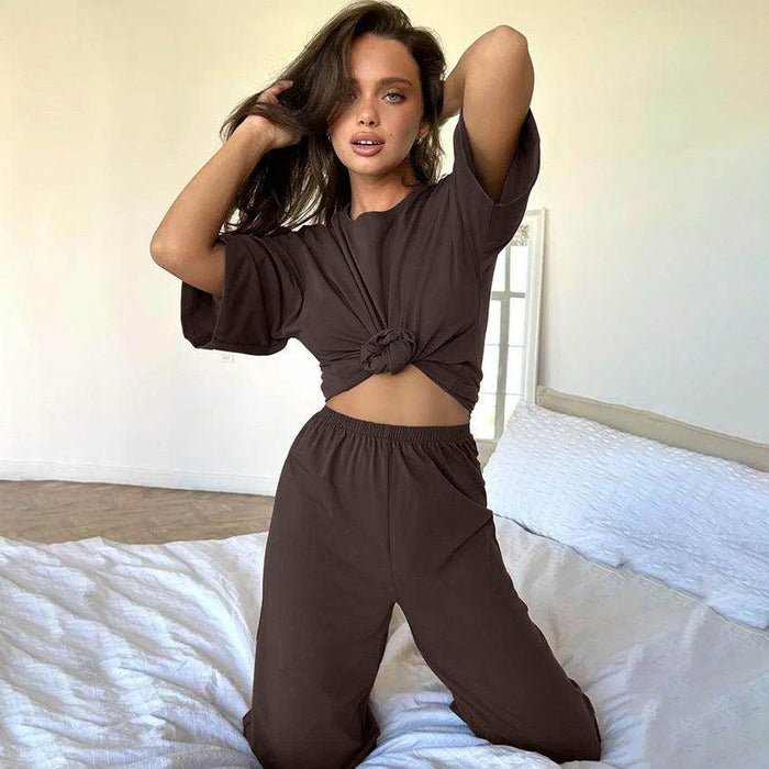 Women's Knitted Half Sleeve Shirt Trousers Pajamas - Magellan Fashion Shop