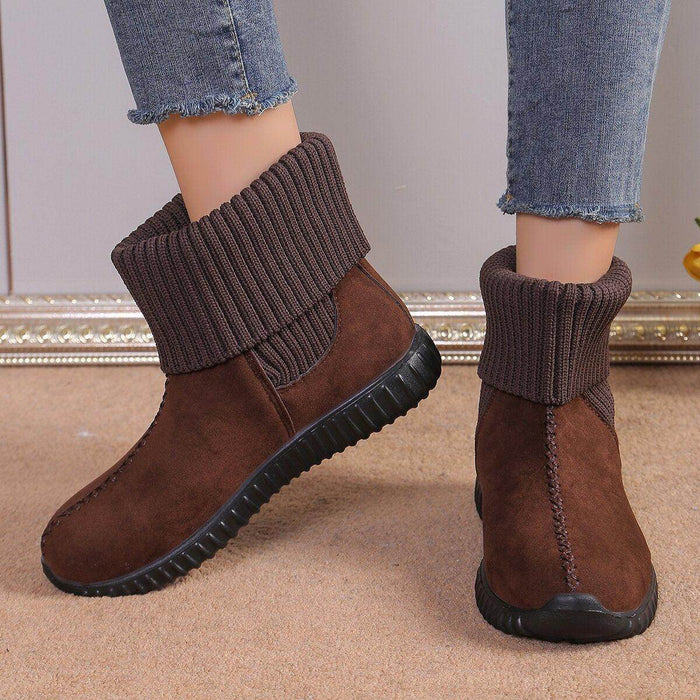 Flat Ankle Boots With Reversible Knitted Design Winter Fashion Comfortable Snow Boot For Women Shoes - Magellan Fashion Shop