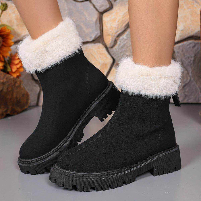Square-heeled Snow Boots Winter Plus Velvet Platform Plush Shoes Fashion Warm Non-slip Mid-calf Boot For Women - Magellan Fashion Shop