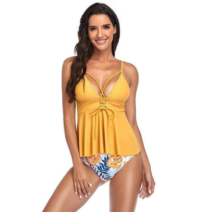 High Waist Ladies Swimsuit Lotus Leaf Plus Size Beachwear - Magellan Fashion Shop