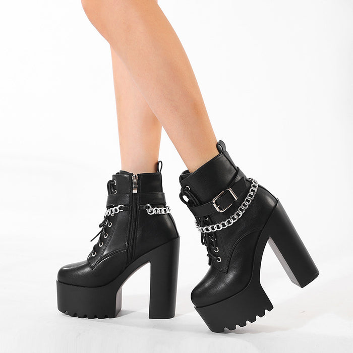 Platform Booties Women's High Heel Chunky Heel