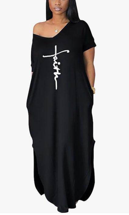 Letter Printed Super Loose Casual Maxi Dress - Magellan Fashion Shop