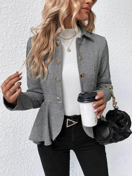 Women's Lapel Ruffled Slim Double-breasted Blazer - Magellan Fashion Shop