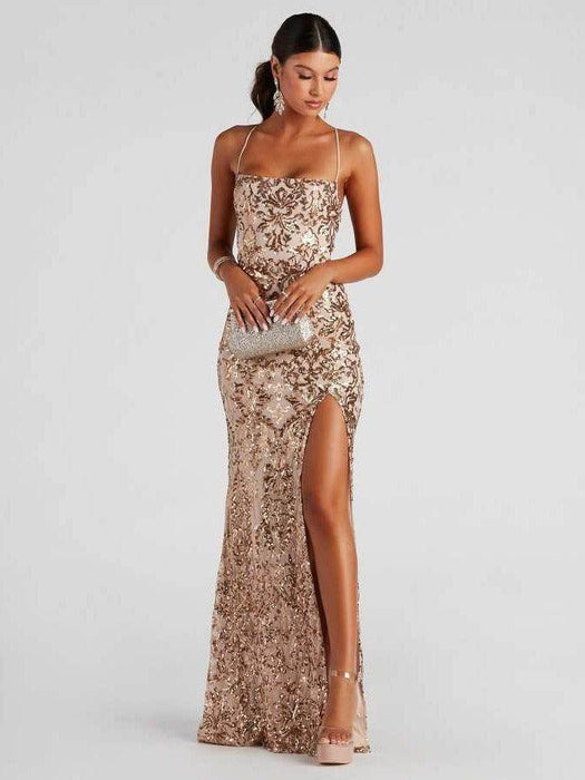 Off-neck Sequined Floor-length Evening Elegant Slit Banquet Party Dress - Magellan Fashion Shop