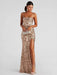Off-neck Sequined Floor-length Evening Elegant Slit Banquet Party Dress - Magellan Fashion Shop