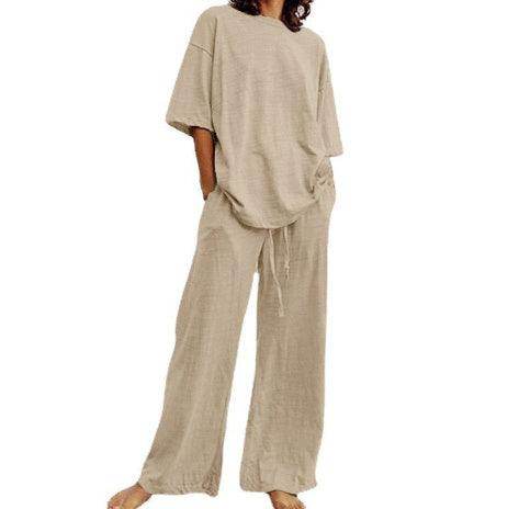 Cotton And Linen Home Solid Color Two-piece Suit - Magellan Fashion Shop