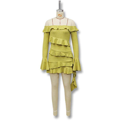Fashion Tube Top Off Shoulder Ruffled Flare Sleeve Dress - Magellan Fashion Shop