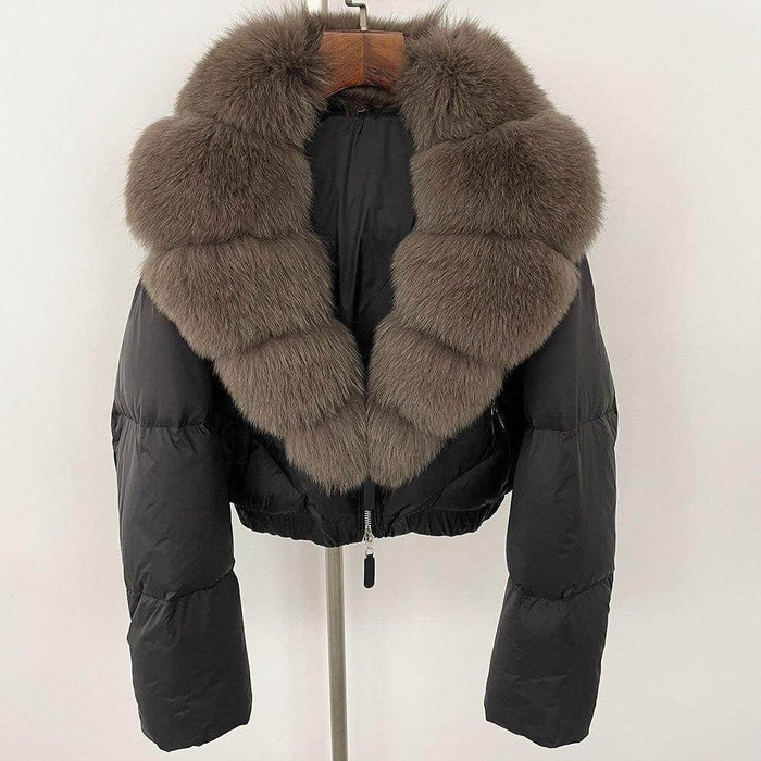 Fox Fur Collar Thick Short Down Jacket Coat - Magellan Fashion Shop