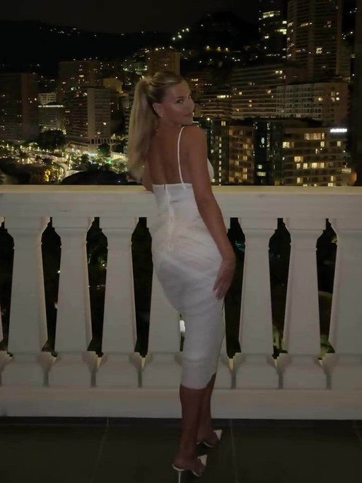 White Mesh Sling Hip Bodycon Dress - Magellan Fashion Shop