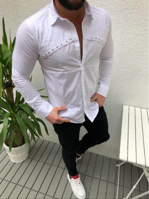 Men's Casual Cardigan Lapel Solid Color Shirt - Magellan Fashion Shop