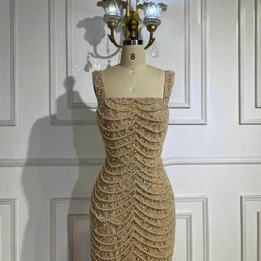 Nude Elegant Sling Light Luxury High-end Pearl Beaded Dress - Magellan Fashion Shop