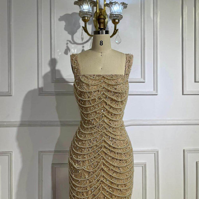 Nude Elegant Sling Light Luxury High-end Pearl Beaded Dress - Magellan Fashion Shop