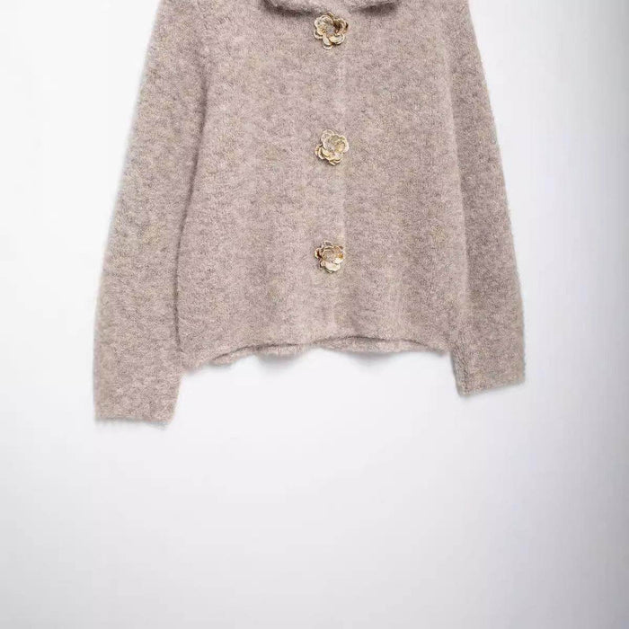 Fashionable All-match Flower-shaped Decorated Row Button Knitted Coat - Magellan Fashion Shop
