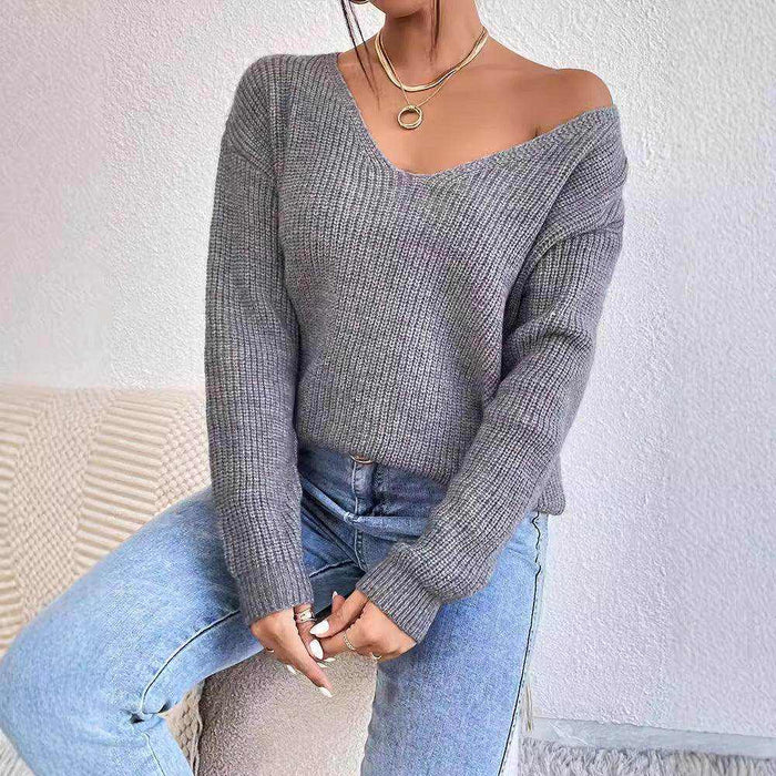 Y2k Clothes V-neck Sweater Ladies Winter Backless Streetwear - Magellan Fashion Shop