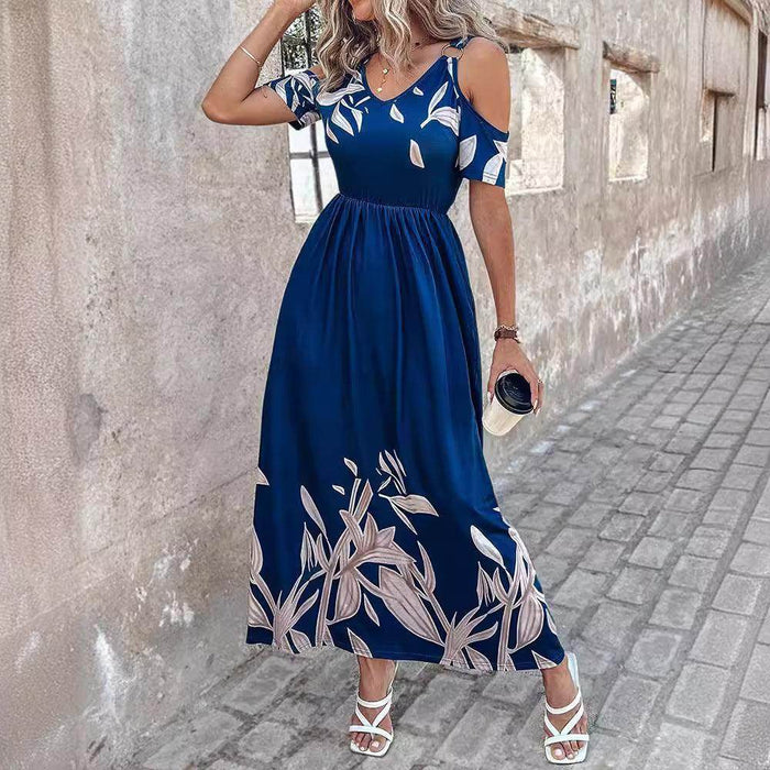Fashion Shoulder-baring Printed Waist-controlled Long Dress - Magellan Fashion Shop