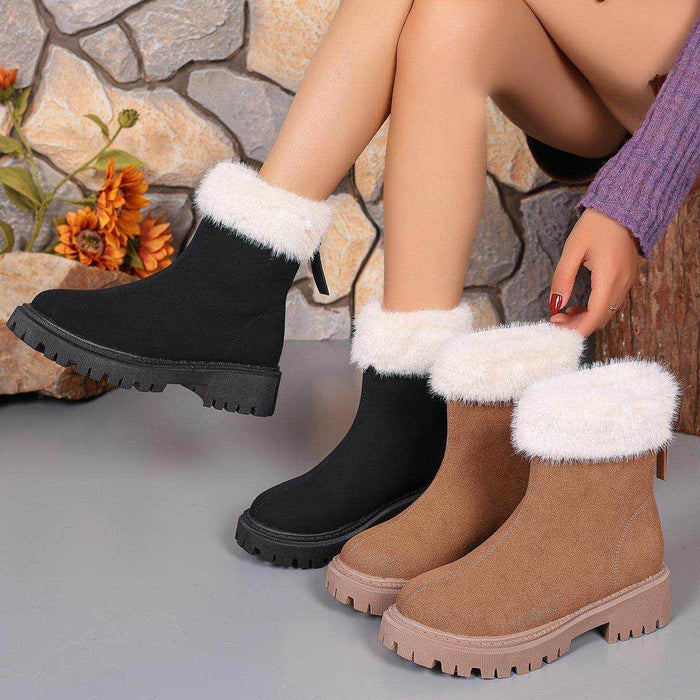 Square-heeled Snow Boots Winter Plus Velvet Platform Plush Shoes Fashion Warm Non-slip Mid-calf Boot For Women - Magellan Fashion Shop