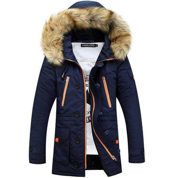 men's cotton winter fur collar warm jacket long - Magellan Fashion Shop