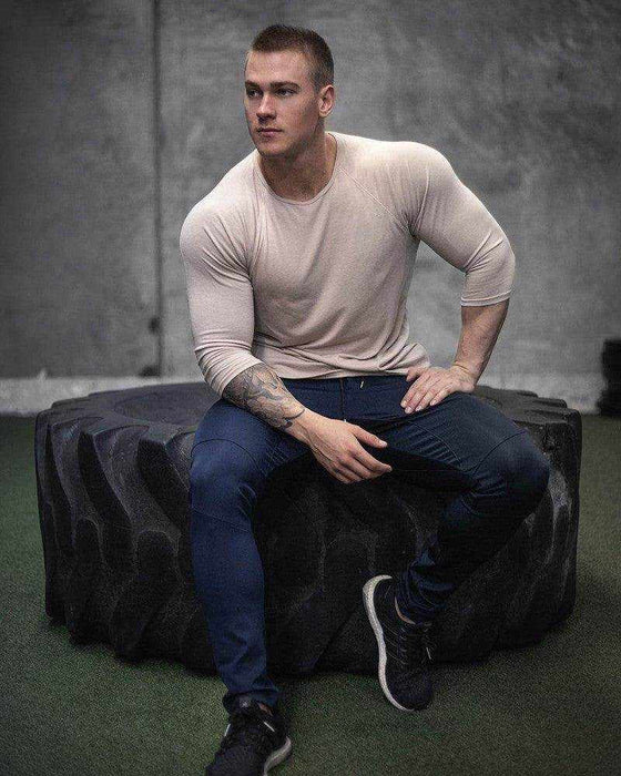 Men wearing slim fit long sleeve quick dry gym workout t-shirt