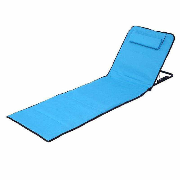 Adjustable outdoor beach mat made of durable blue and orange 600D Oxford cloth with foldable design and shoulder straps for easy carrying