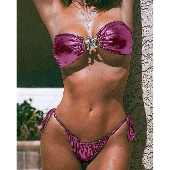 Glossy Split Bikini Set for Women – Quick-Dry, Backless & High Elasticity Swimwear - Magellan Fashion Shop