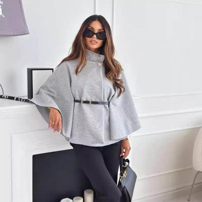 New Stand Collar Batwing Sleeves Cloak Top With Belt Ins Fashion Temperament Jacket Woolen Sweater Outwear For Women Clothing - Magellan Fashion Shop