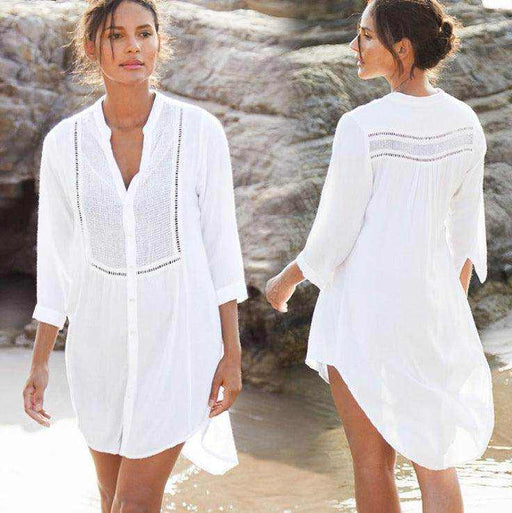 Plaid mesh button shirt beachwear - Magellan Fashion Shop