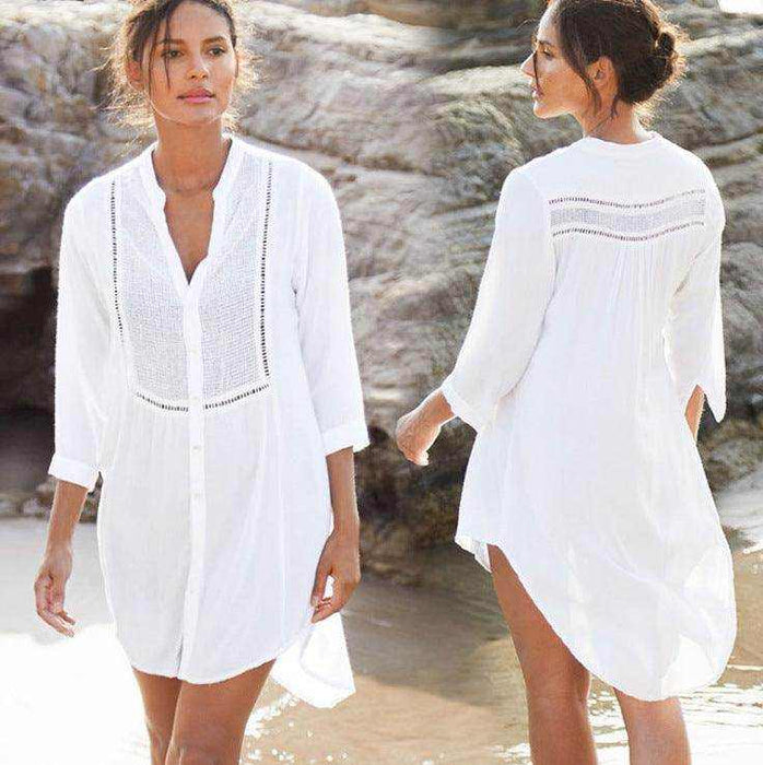 Plaid mesh button shirt beachwear - Magellan Fashion Shop