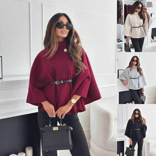 New Stand Collar Batwing Sleeves Cloak Top With Belt Ins Fashion Temperament Jacket Woolen Sweater Outwear For Women Clothing - Magellan Fashion Shop