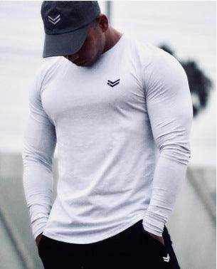 Men's slim fit long sleeve casual gym workout T shirt with round neck in cotton material