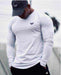 Men's slim fit long sleeve casual gym workout T shirt with round neck in cotton material