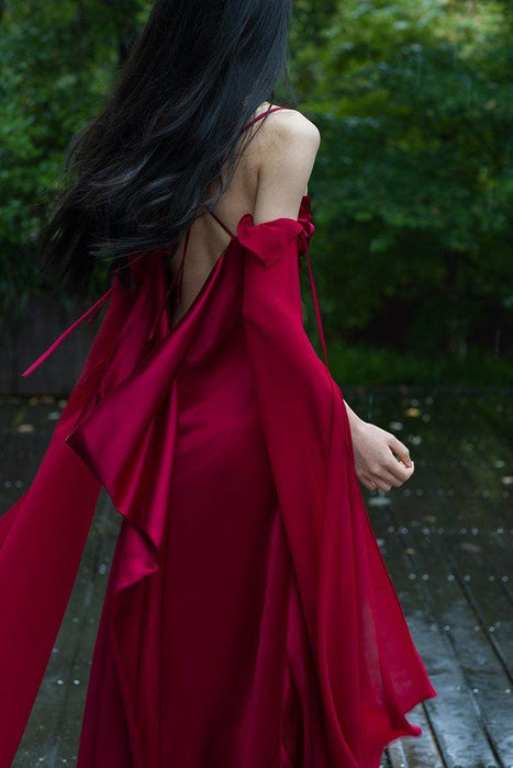 Luxury Senior Sense Acetate Satin Wine Red Bride Wedding Photo Gown Woman - Magellan Fashion Shop
